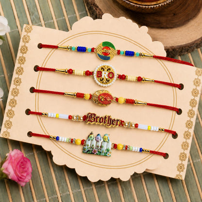 Handcrafted Splendid Rakhi for Brother with Roli Tikka & Greeting Card, Pack of 8