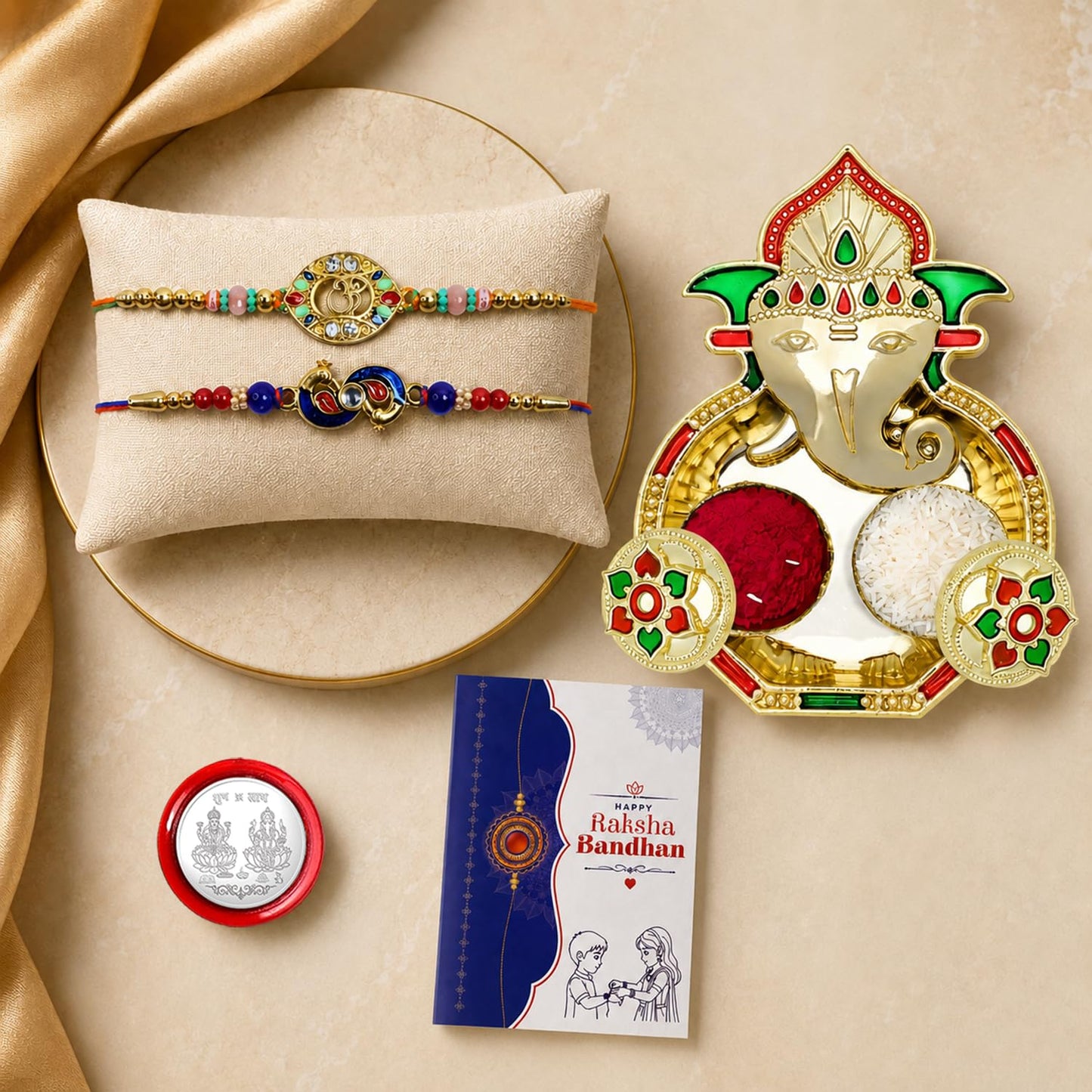 Om, Peacock Multicolor Rakhi for Brother & Bhaiya with Shri Ganesh | Pack of 6