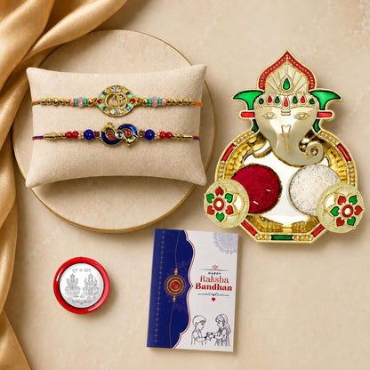 Om, Peacock Multicolor Rakhi for Brother & Bhaiya with Shri Ganesh | Pack of 6