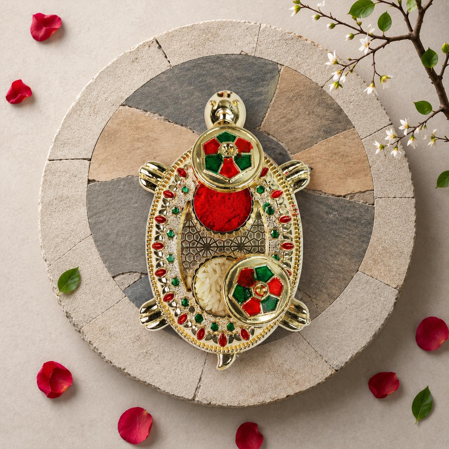 Round Multicolor Rakhi for Brother & Bhaiya with Turtle shape Pooja | Pack of 5