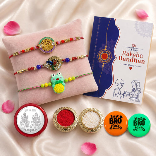 Multicolor Rakhi Frog Charm,Om Charm,Om Charm & Multicolour | Pack of 8
