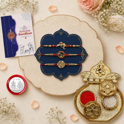 OM Rakhi for Brother with Kalash Pooja Thali - Raksha Bandhan Gift Set, Pack of 7