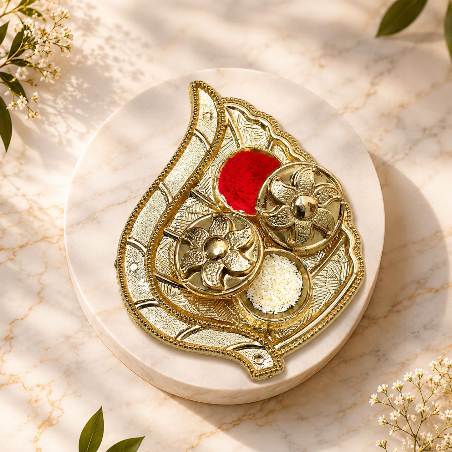 Peacock, Turtle Rakhi Combo - Raksha Bandhan Gift with Leaf Design Pooja Thali, Pack of 6