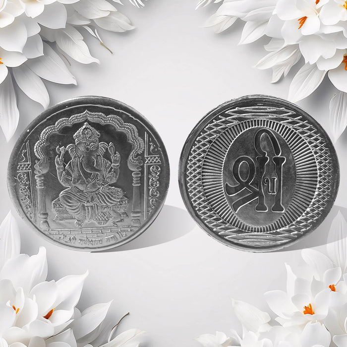 Ganesh Ji, Silver color Coin for Gift & Pooja | Silver Coin | Silver Coin / Diwali Gift (1 Pc / (Metal is not silver)