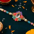 Multicolor Floral Kundan Pendant Rakhi with Pastel Beads