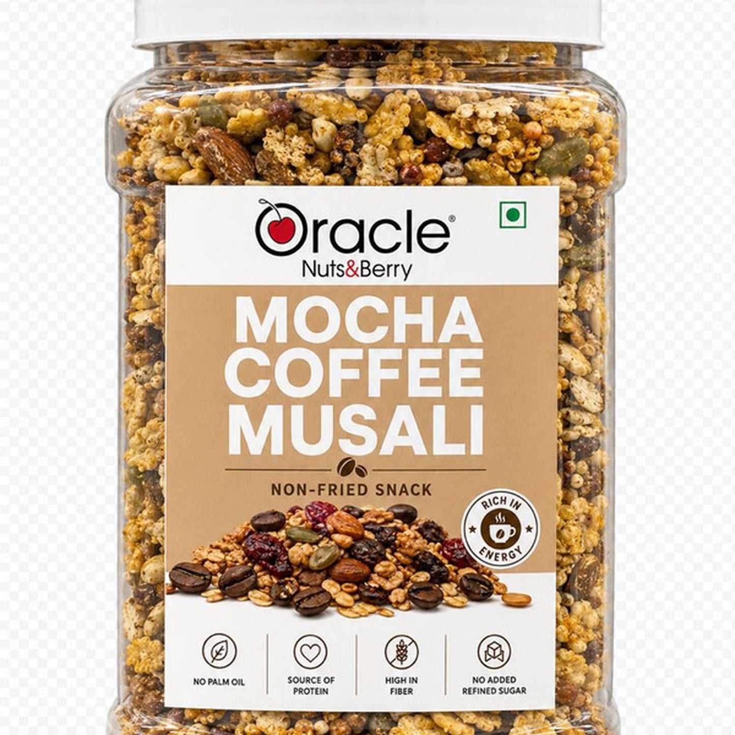 Crushed oats with mocha and chocolate flavor in Oracle Muesli.