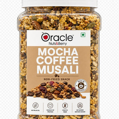 Crushed oats with mocha and chocolate flavor in Oracle Muesli.