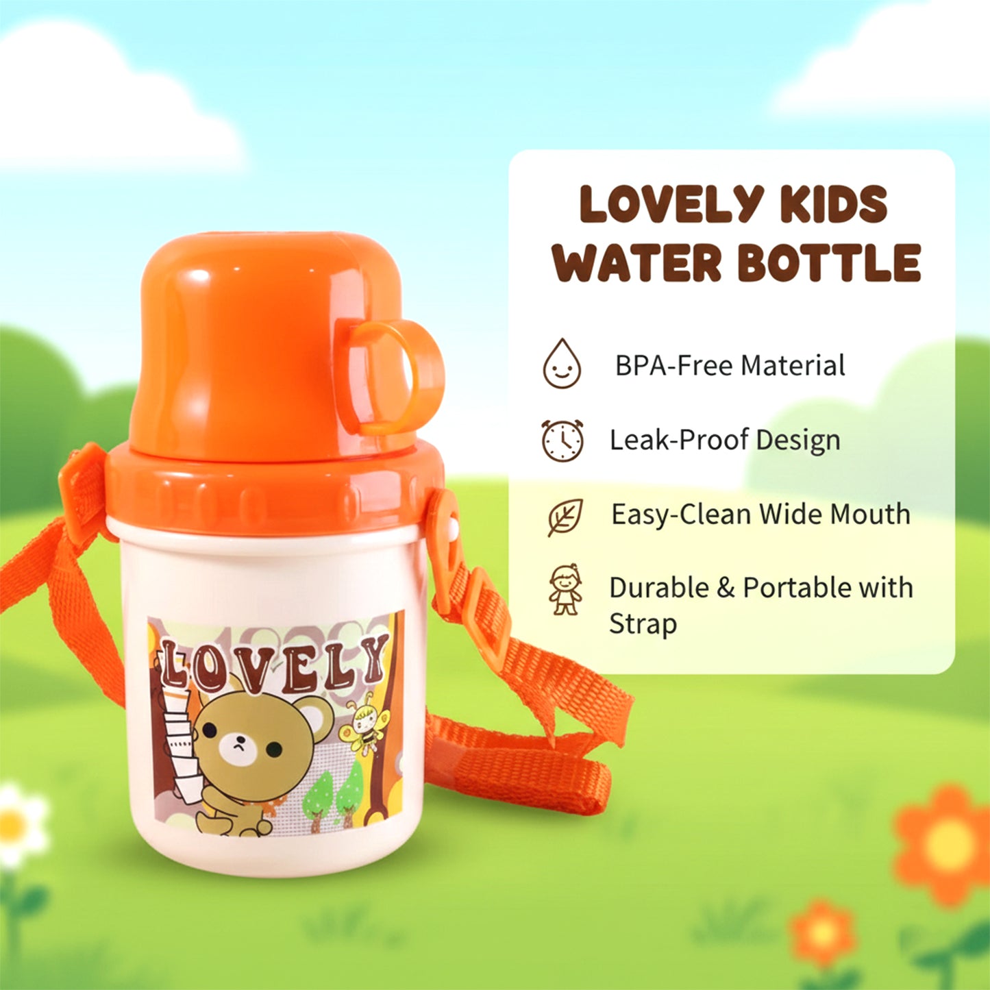 Lovely Cartoon Printed Plastic Cup with Lid (Approx. 350 ML, 1 Pc)