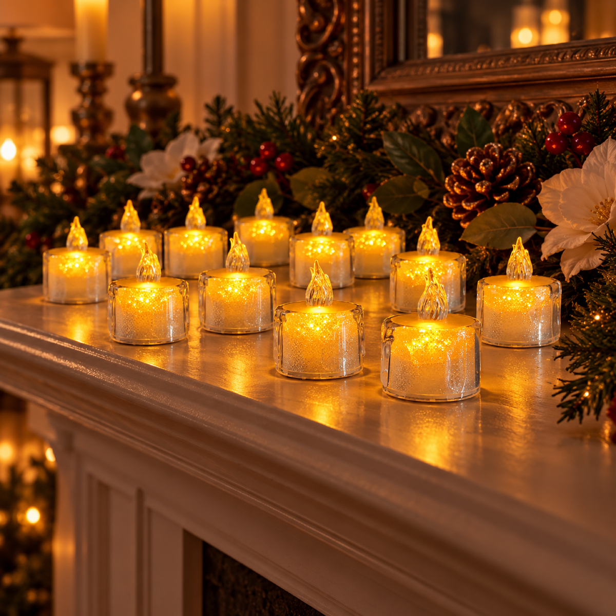 Set of 12 transparent flameless candles