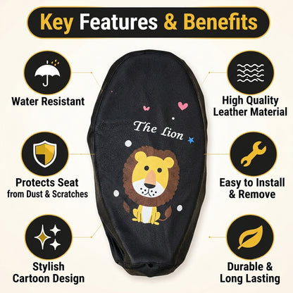 Scooter Seat Cover with Cartoon Lion Print and Elastic Fitting Edge (1 Pc)