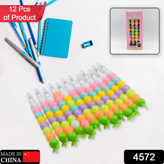 Stylish Pearls Pen Plastic Moti Non-Sharpening Design Pen Multicolor Pearls Moti Gel Pen, Fancy Designer Attractive Gel Pen for Kids Pack of (12 Pc Set )