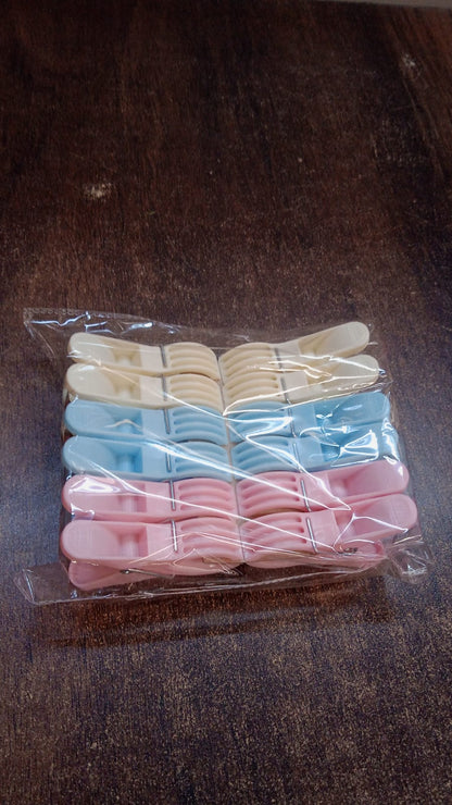 Plastic Cloth Clips (Multicolour) - Pack of 12