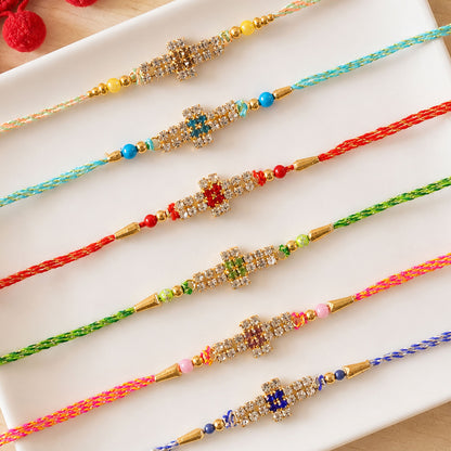 Cross Motif Stone Band Rakhi for Brother Gifting (Pack of 6)