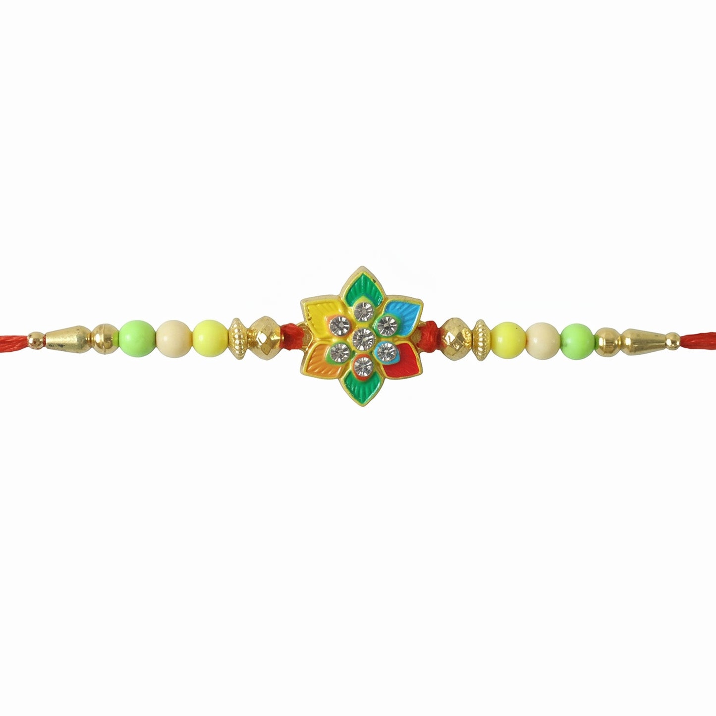 Soft thread Rakhi with floral star Kundan centerpiece