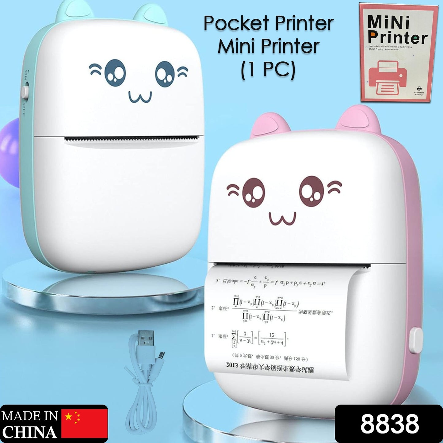 Pocket Mini Printer, Mobile Phone Bluetooth Connection Wireless Mini Thermal Printer with Android or iOS APP for Pictures, Portable Smart Printer,Contains 1 Rolls Thermal Paper, with Fast Paper Output for Photo Image