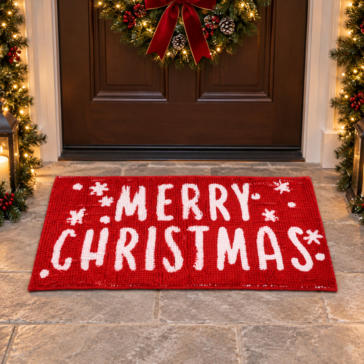 Christmas Decorative Chenille Floor Mat, Mixed Design and Size (1 Pc)