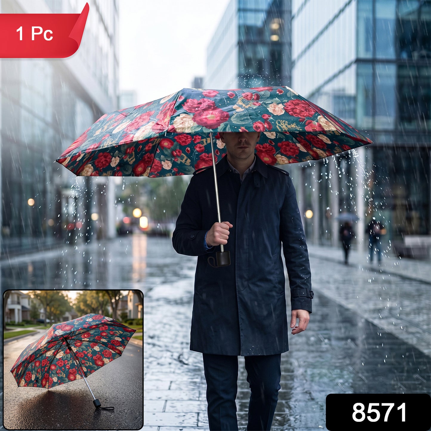 Lightweight foldable floral umbrella for rain and travel - image 2