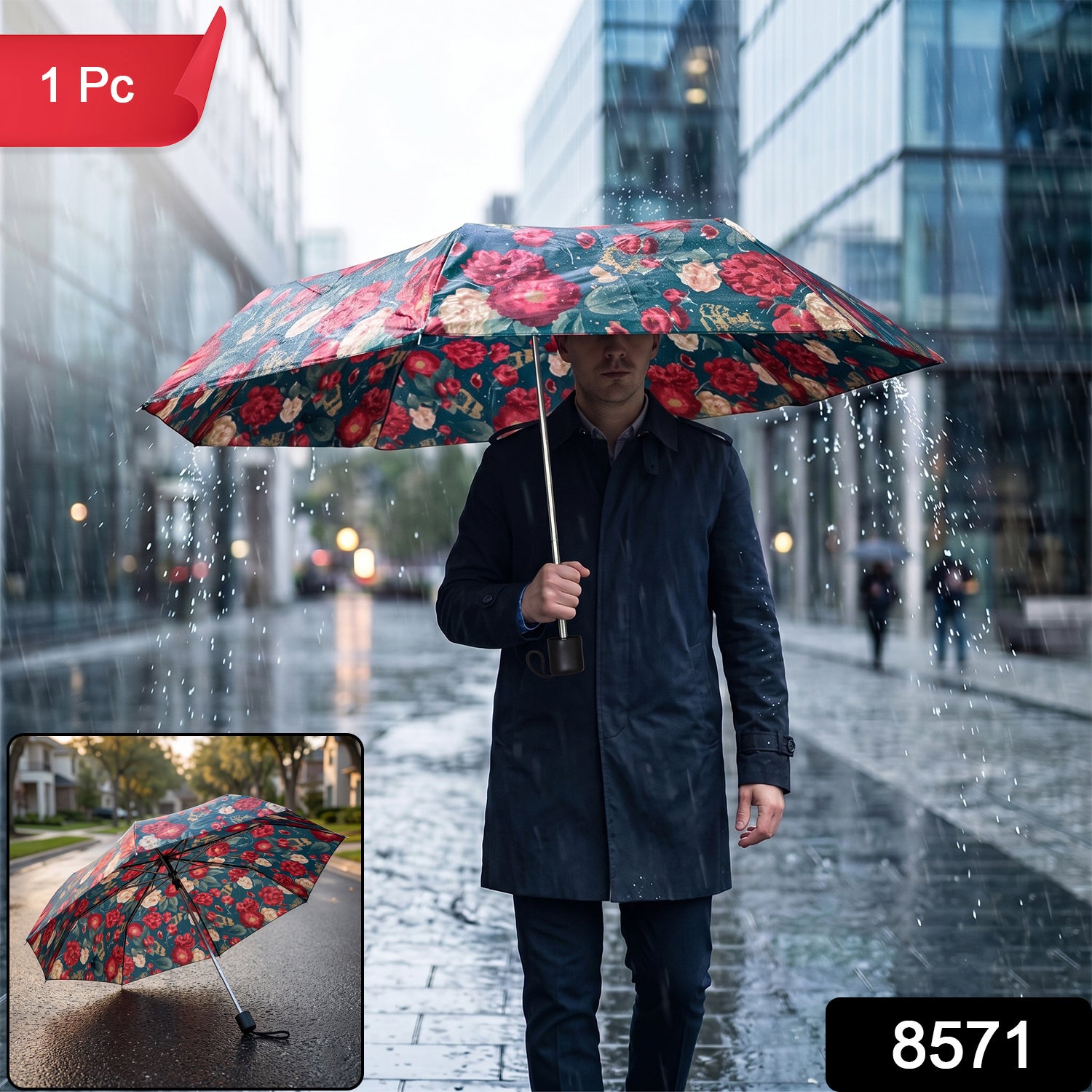 Lightweight foldable floral umbrella for rain and travel - image 2