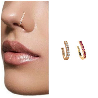 Gold Plated Non-Pierced Nose Ring Pin Set for Women Combo Pack of 2