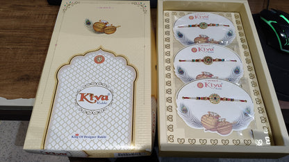 Traditional Designer Rakhi with Pearl Beads & Meenakari Centerpiece (12 Pair)