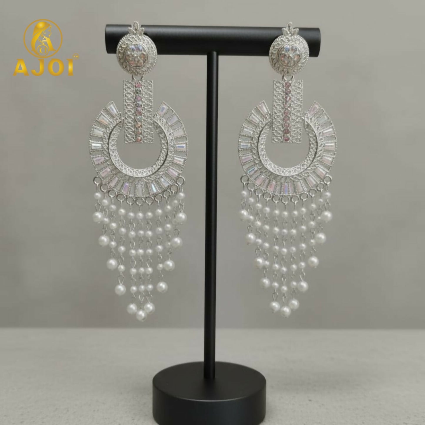 Silver-Tone Pearl Tassel Statement Earrings