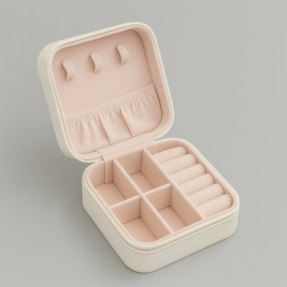 Portable Travel Jewelry Box for Women | Cream Organizer with Compartments