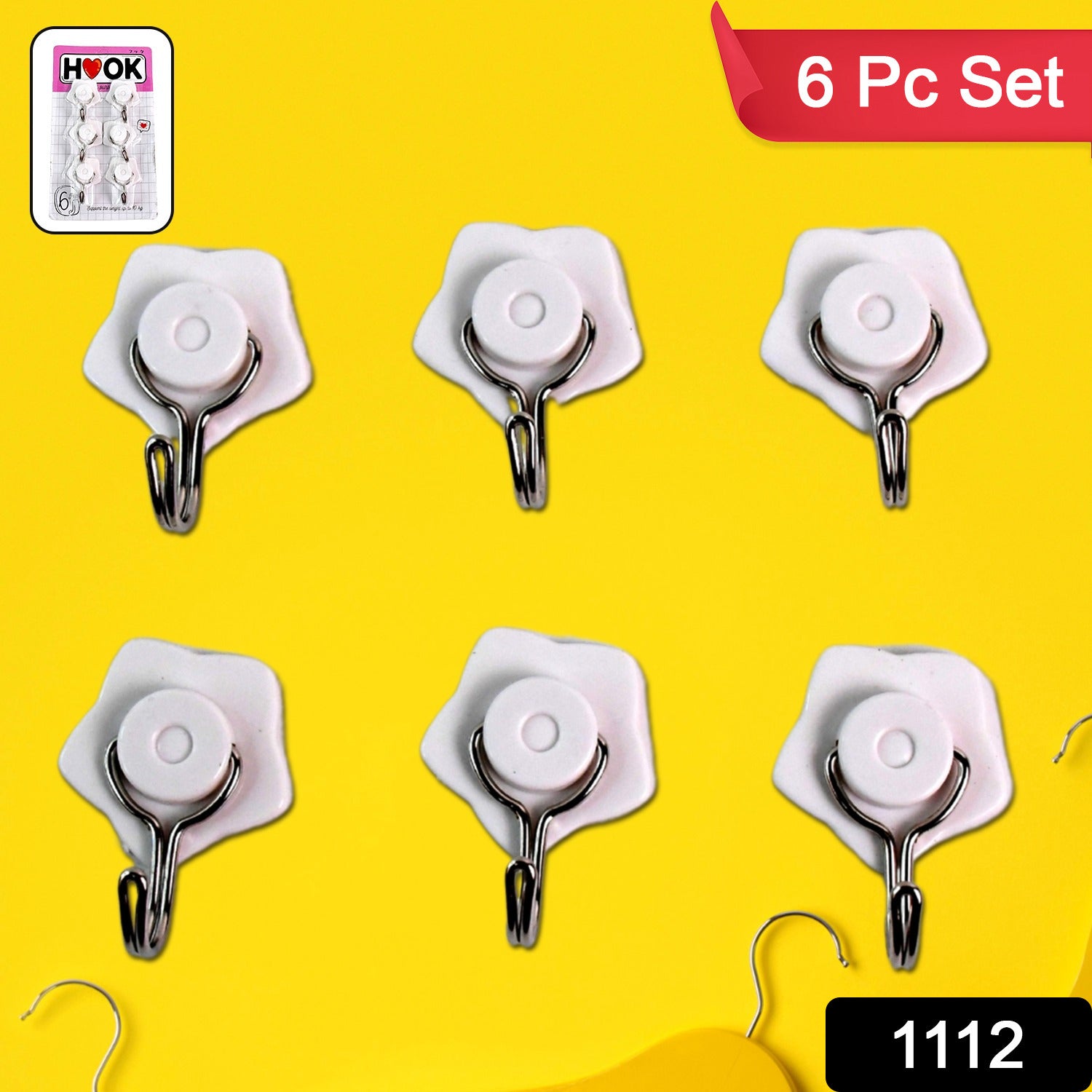 Multipurpose Self Adhesive Plastic Wall Hooks - 6 pcs
