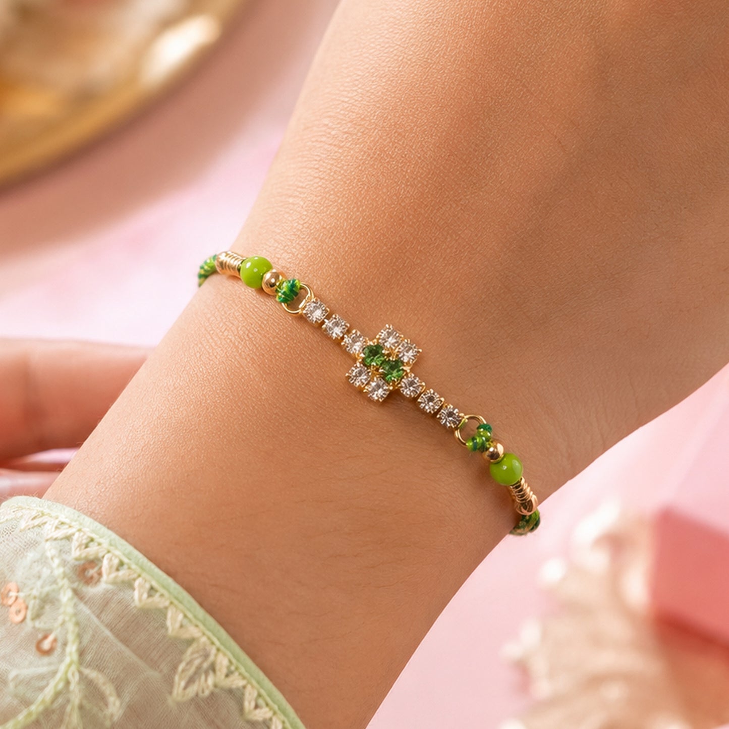 Classic Cross Motif Rakhi with Side Bead Accents (Pack of 6)