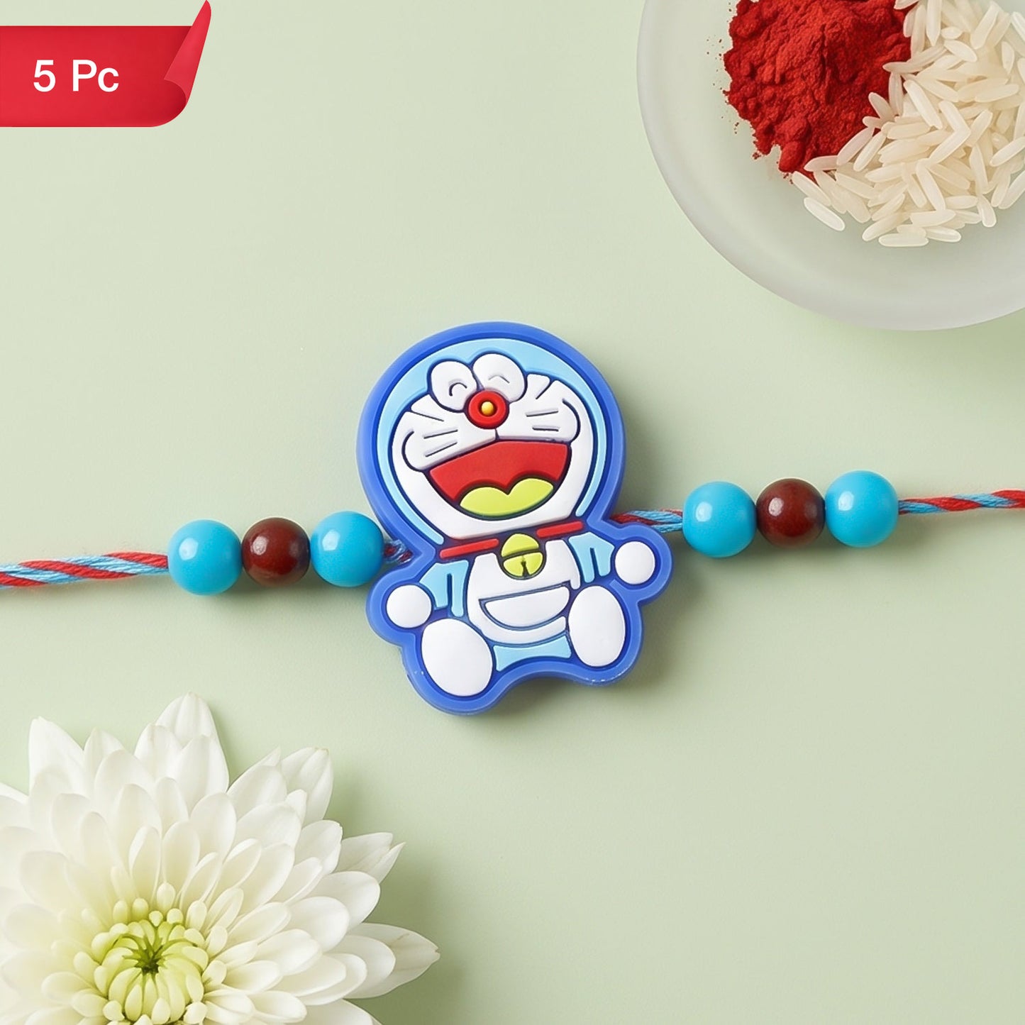 Cute Cartoon Face Kids Rakhi with Fun Beaded Festive Look Work (5pcs)