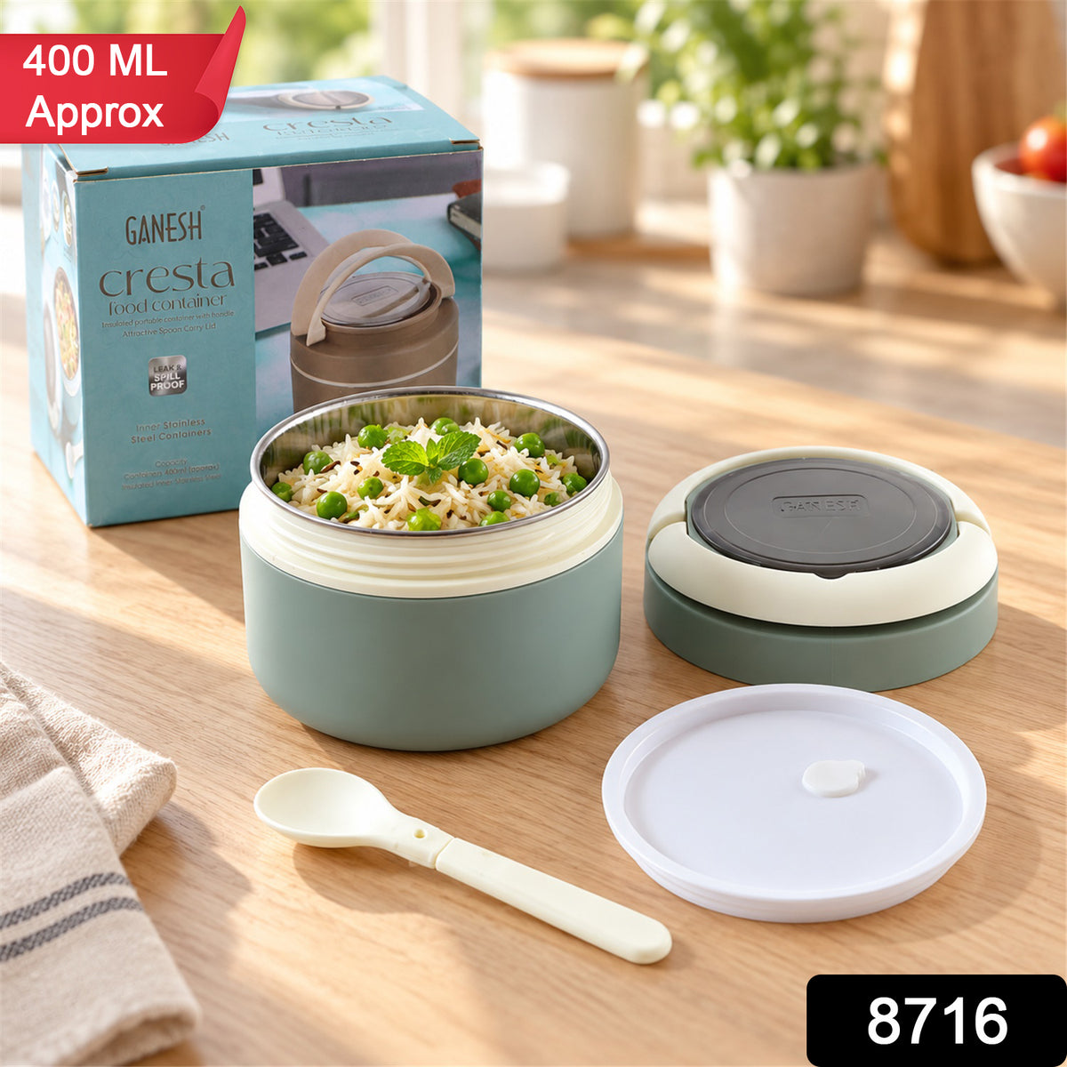 Insulated Lunch Box – Airtight, Leak-Proof with Spoon | Ganesh