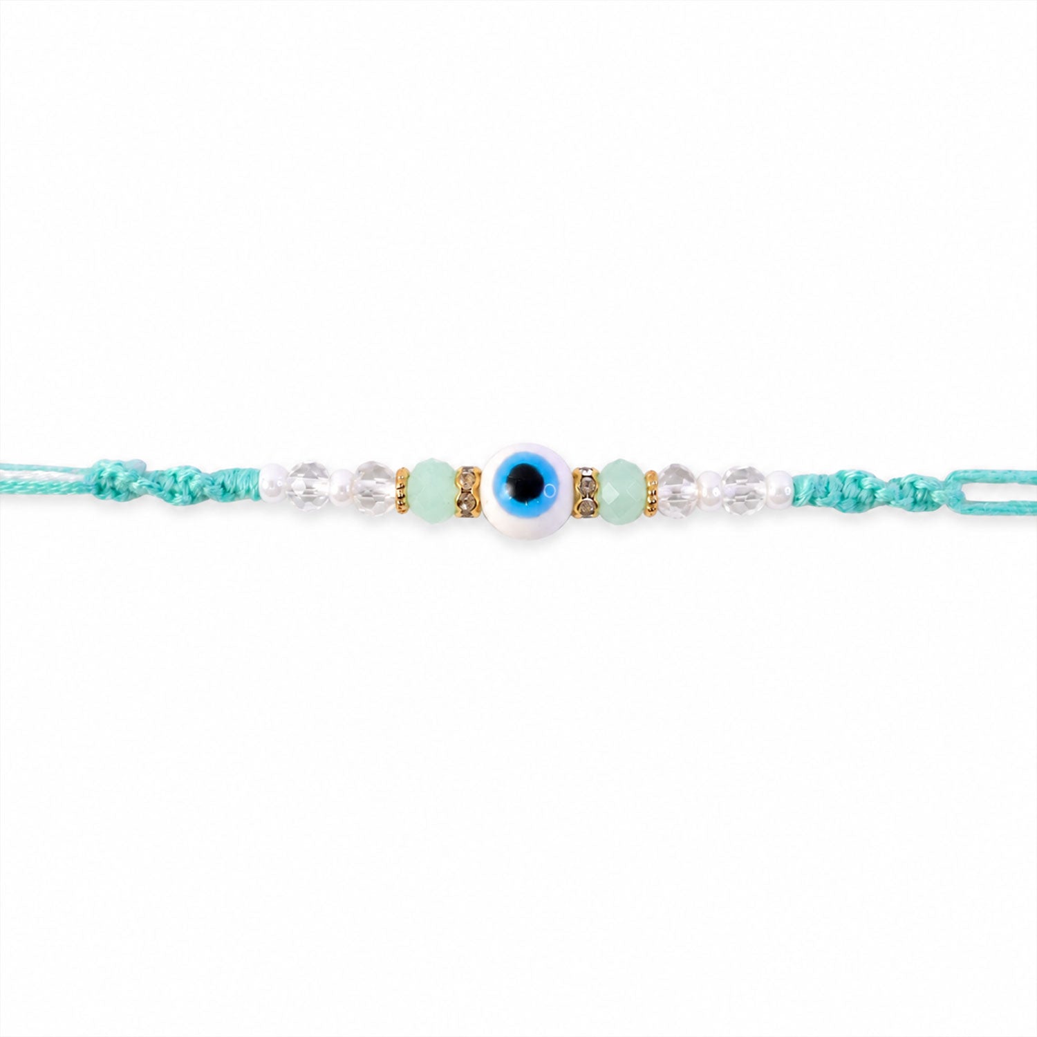 Blue Evil Eye Nazar Charm Rakhi with Turquoise Thread and Bracelet Style Beads