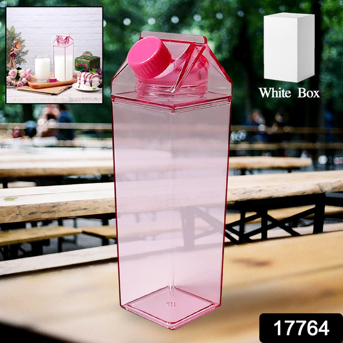 17764 Plastic Milk Carton Colorful Clear Water Bottle, 17 Oz Portable Milk Box Leakproof Square Juice Bottle for Outdoor Sports Travel Camping