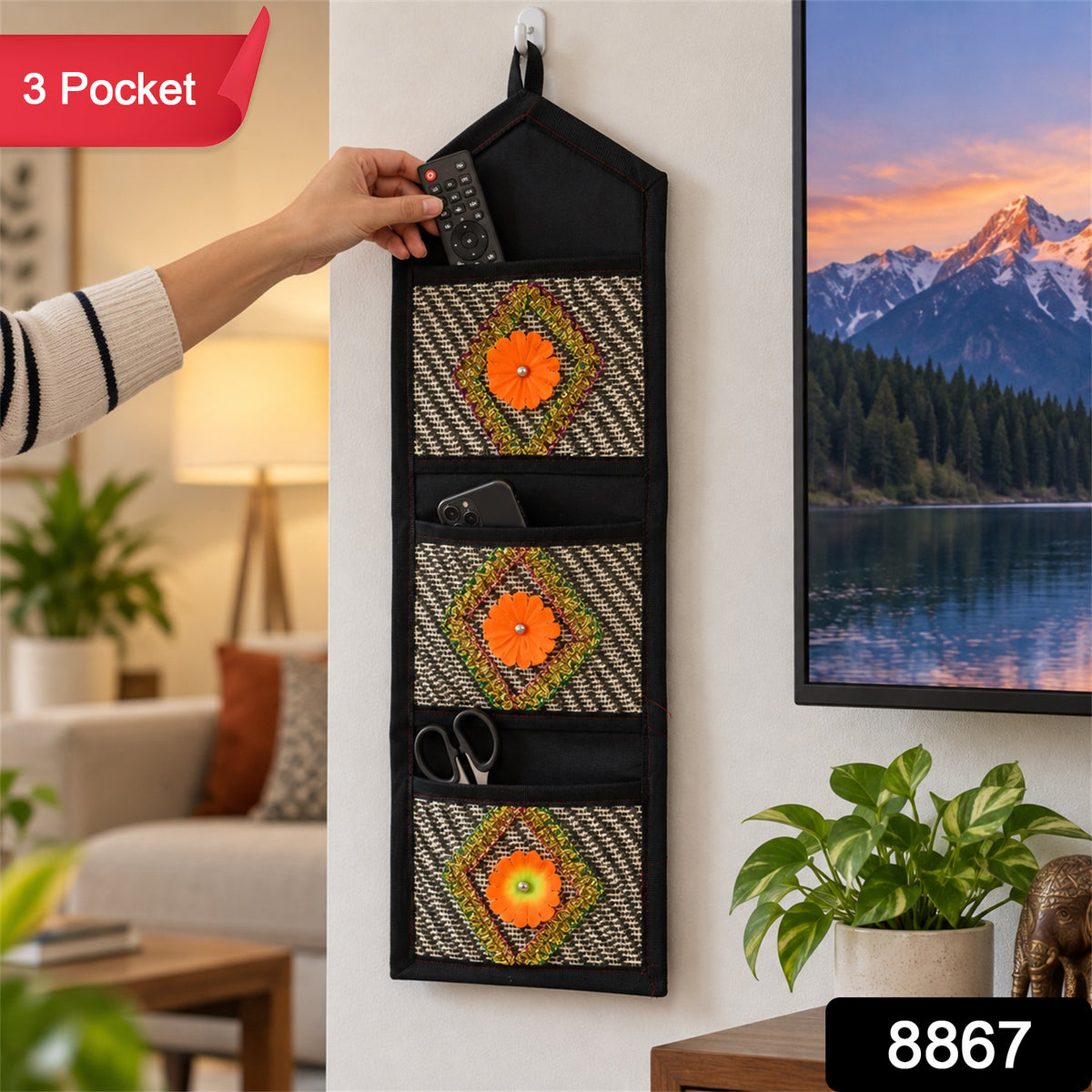 Foldable Hanging Organizer – 3 Pocket Wall Holder | Indo Glow
