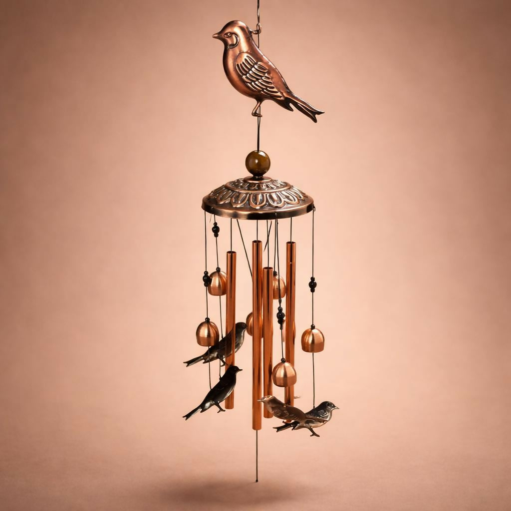 Metal Wind Chime with Bird Design Hanging Decor for Home Balcony
