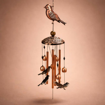 Metal Wind Chime with Bird Design Hanging Decor for Home Balcony