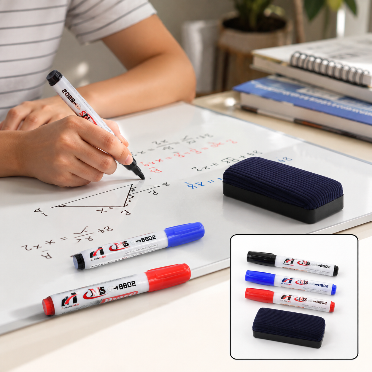 Whiteboard Marker Set with Duster for Office Dry Erase Markers (4 Pc)