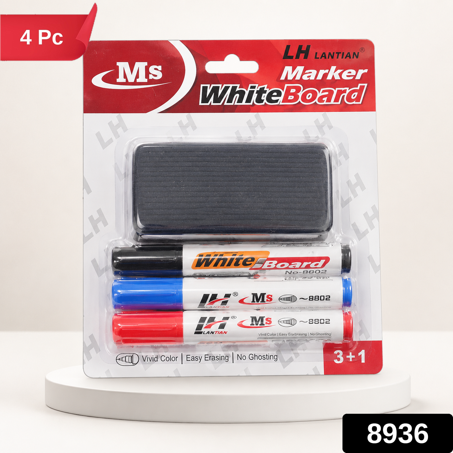 Whiteboard Marker Set with Duster for Office Dry Erase Markers (4 Pc)