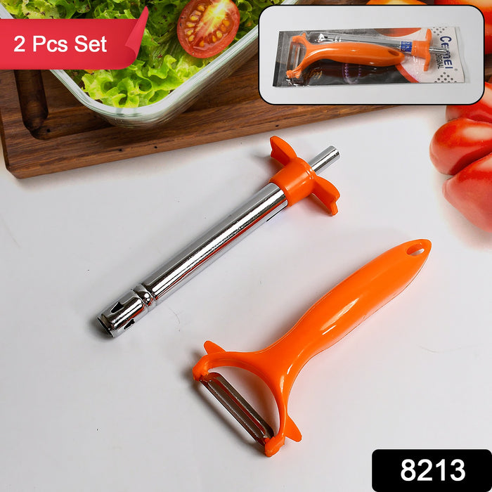 2 in 1 Kitchen Combo Lighter, Stainless Steel Durable Gas Lighter with Vegetable Cutter Peeler, For Kitchen Steel Gas Lighter (2 Pc Set)