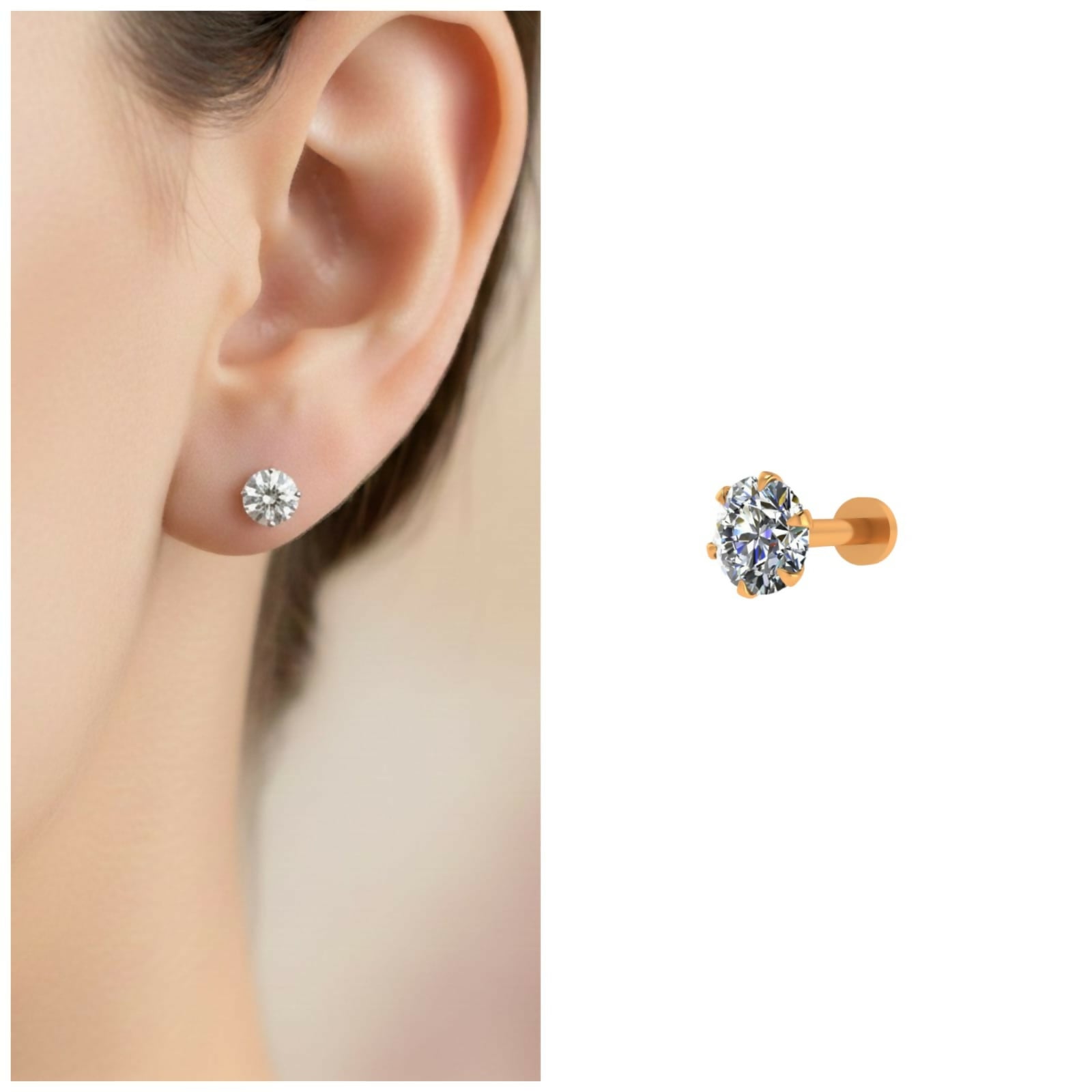 Gold Plated AD Diamond Stud Earring with Flat Back for women and girls