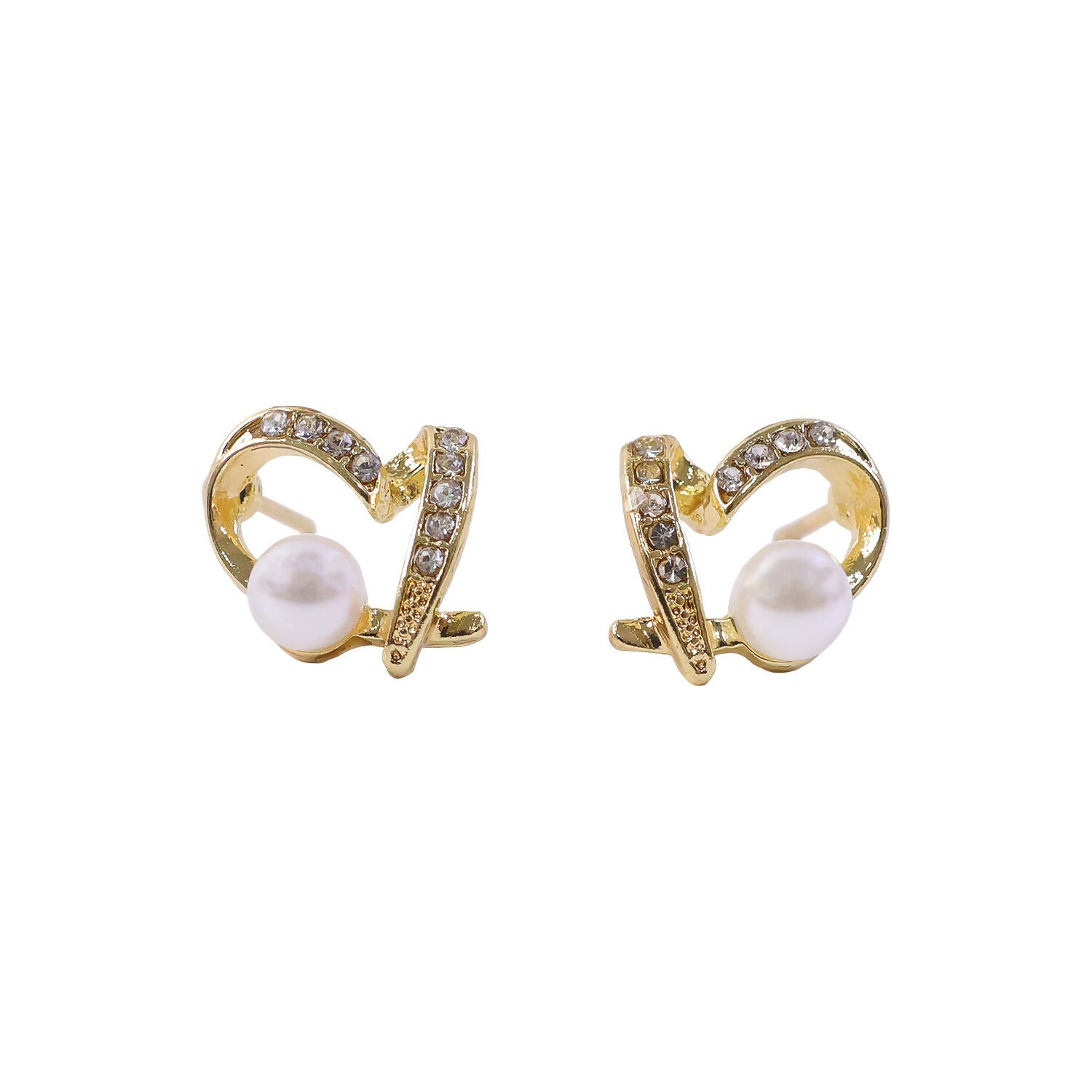 Elegant Pearl & Crystal Heart Design Stud Earrings for Women