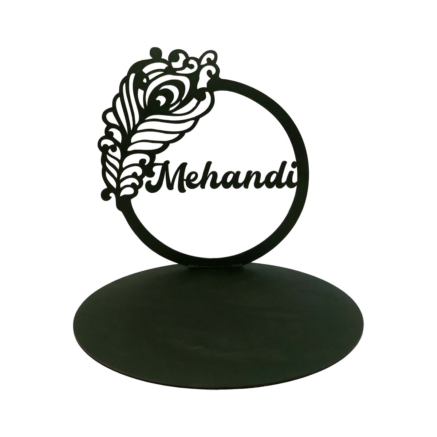 Mehendi Ceremony Tabletop Sign with Peacock Motif Elegant Wedding Decor Accent