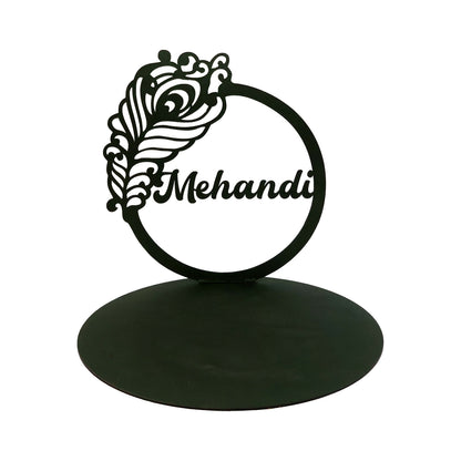 Mehendi Ceremony Tabletop Sign with Peacock Motif Elegant Wedding Decor Accent