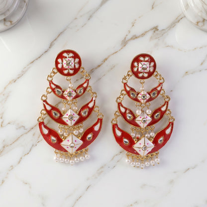 Close-up of Pearl Hanging on Royal Red Chandbali Earring