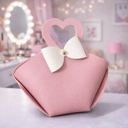 Pink Mini Handheld Bag for Women | Cute Heart Handle Casual & Gift Purse