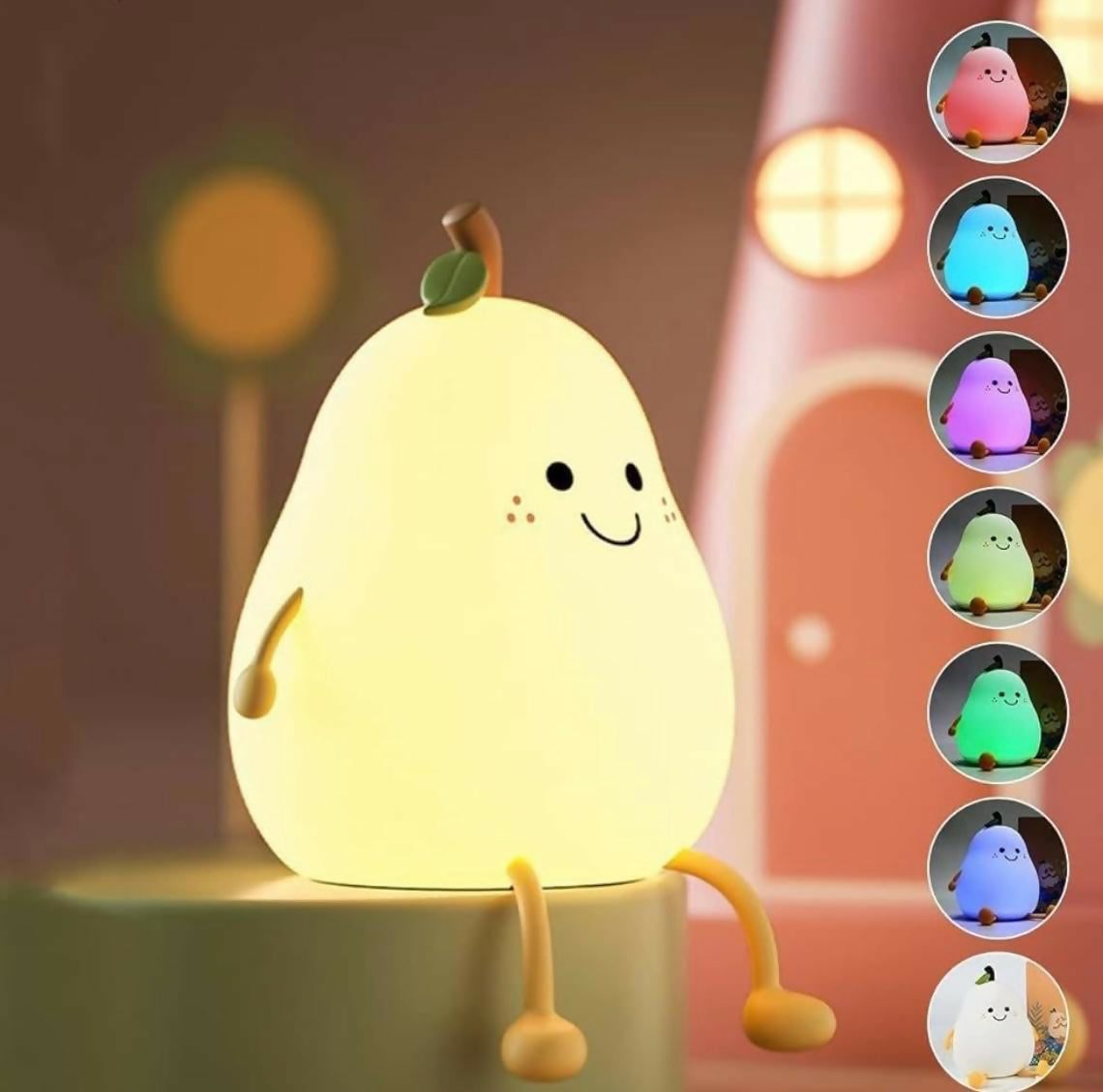 Cute Pear Silicone Night Lamp – Multi-Color LED Bedside Light for Kids Room