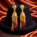 Gold Tone Chain Tassel Jhumka Earrings – Vibrant Ethnic Style