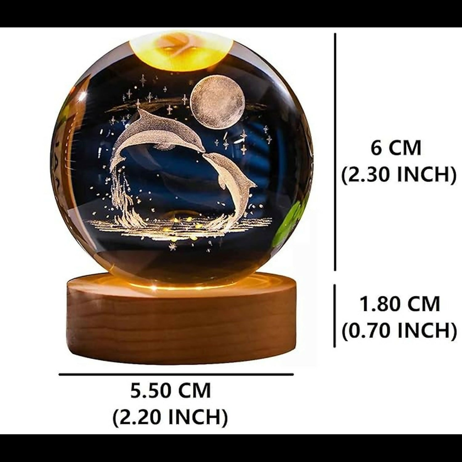 3D Dolphin Crystal Ball Night Lamp with Wooden Base Decorative Light