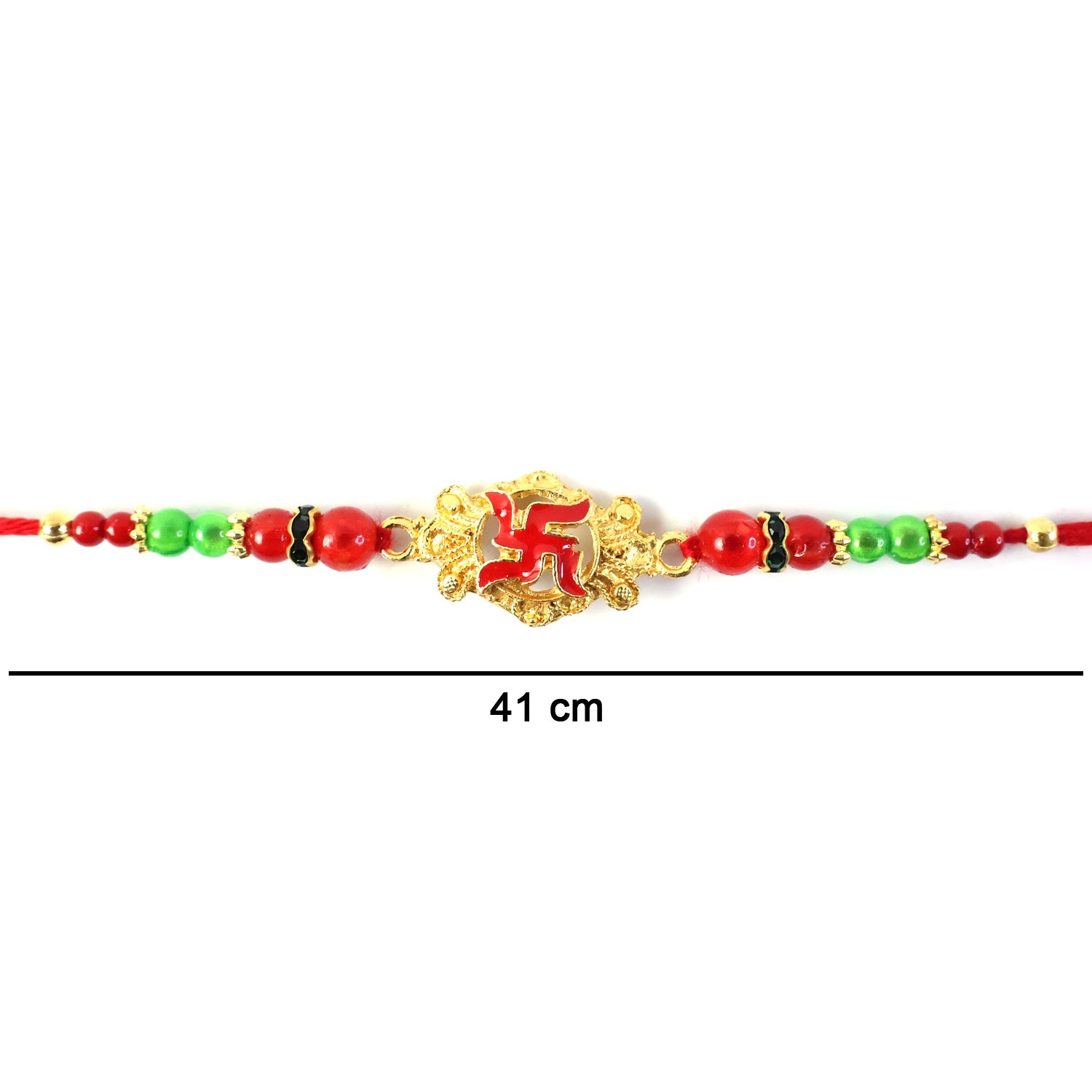 Swastik rakhi thread and beads detail
