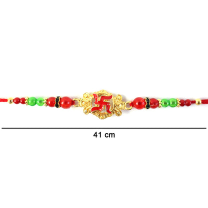 Swastik rakhi thread and beads detail