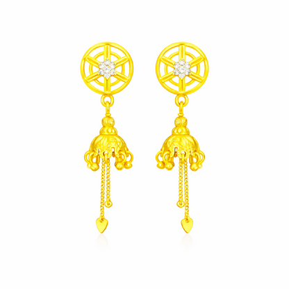 Premium Gold Finish Wheel Style Jhumki with Chain Tassels